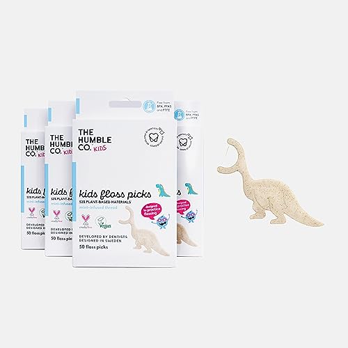 The Humble Co. Kids Dental Floss Picks - Dinosaur Shape, Mint Flavor, Plant-Based - 200 Count