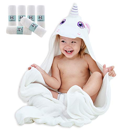 HIPHOP PANDA Hooded Baby Towel Set - Ultra Soft, Hypoallergenic, Reusable, 2-Layer - Newborn