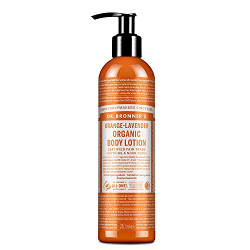 Dr. Bronner's Body Lotion - Hydrating Orange & Lavender, Fair Trade & Vegan - 236ml Recycled Bottle