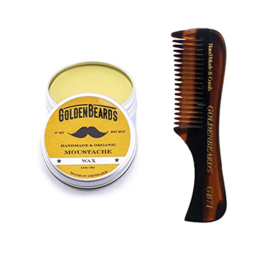 Golden Beards Mustache Wax Kit - Medium Hold, Lime Scent, Handmade Beeswax - Includes Comb