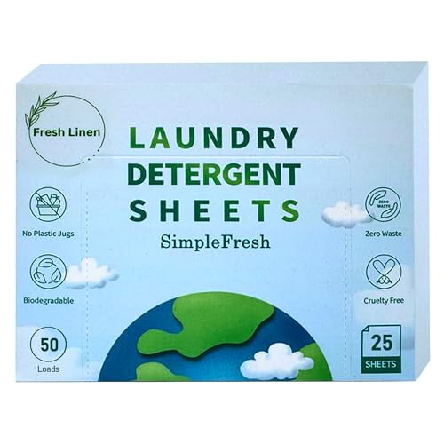 Simple Fresh Laundry Detergent Sheets - Hypoallergenic, Fresh Linen Scent - 25 Sheets, 50 Loads