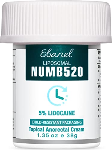 Ebanel 5% Lidocaine Numbing Cream - Pain Relief, Fast-Acting Formula with Vitamin E - 1.35 Oz