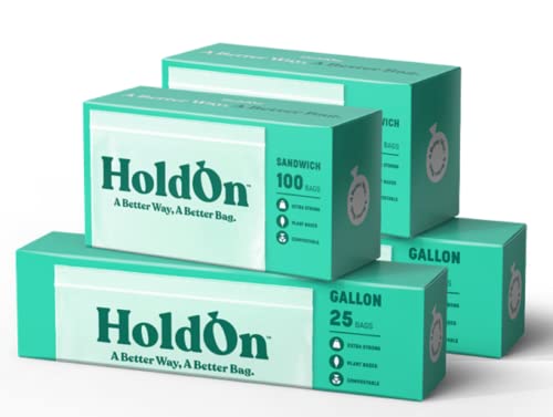 HoldOn Zip Seal Bags - Plant-Based, BPA-Free, Leak-Proof Food Storage - 4 Bags Total