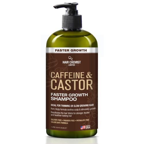 Hair Chemist Caffeine & Castor Shampoo - Promotes Faster Hair Growth, 33.8oz Pump Bottle