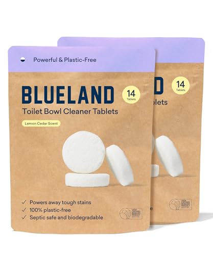 BLUELAND Toilet Bowl Cleaner Tablets - Plant-Based, No Harsh Chemicals, Fresh Lemon Cedar - 28ct