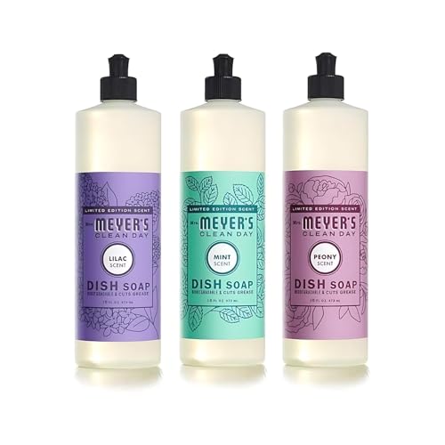 Mrs. Meyer's Clean Day Dish Soap - Cuts Grease, Plant-Derived, Cruelty-Free, Lilac Mint Peony