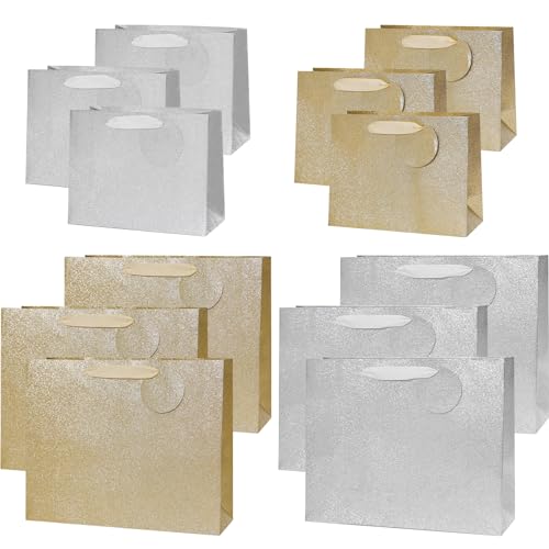 PAPER FAIR Metallic Glitter Gift Bags - Elegant Design, Reusable, 12pcs Assorted Sizes