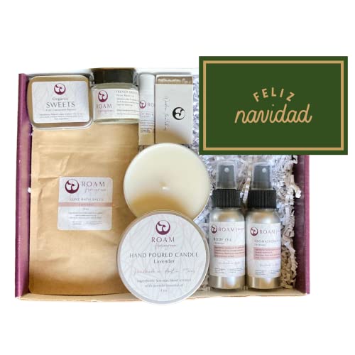 Feliz Navidad Christmas Spa Gift Set - Relaxing Lavender Essentials, Handmade, 8 Pieces