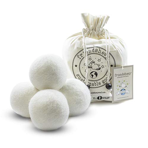 Friendsheep Wool Dryer Balls - Organic, Hypoallergenic, Handcrafted, Reduces Drying Time - 4 Pack XL