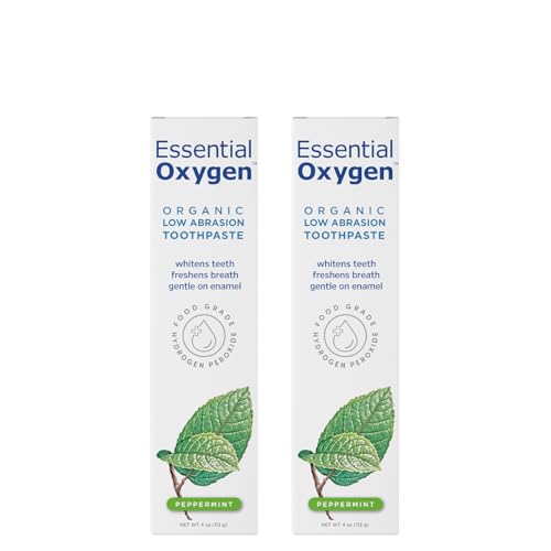 Essential Oxygen Organic Toothpaste - Whiter Teeth, Fresher Breath, Vegan, 2-Pack, Peppermint