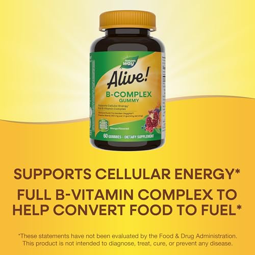 Nature's Way Alive! B-Complex Gummies - Cellular Energy Support, Vegetarian, Mango Flavor - 60 Count