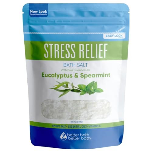 Stress Relief Bath Salt - Epsom Salt with Spearmint & Eucalyptus, Vitamin C - 32oz BPA-Free Pouch