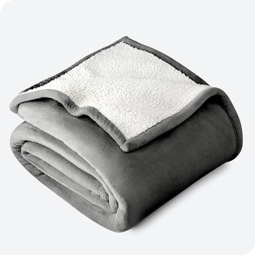 Bare Home Sherpa Fleece Blanket - Soft, Non-Toxic, Reversible - Twin/Twin XL, Grey