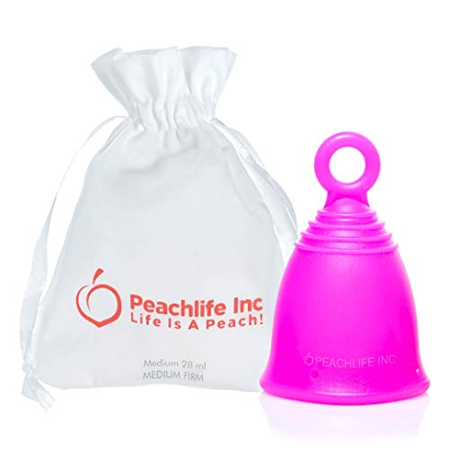 Peachlife Menstrual Cup - Leak Protection, 10-Year Reusable Silicone, Medium Size - Ring Pull