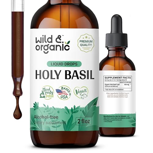 Wild & Organic Holy Basil Tincture - Relaxation Support, Alcohol-Free, Vegan - 2 fl oz