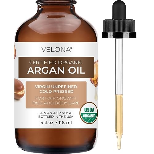 Velona Argan Oil - USDA Certified Organic, 100% Pure, Moisturizes Hair & Skin - 4 Fl Oz