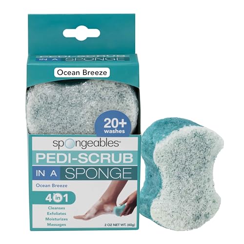 Spongeables Pedi Scrub Foot Care Set - Exfoliating, Hydrating Olive Oil & Vitamin E - Ocean Breeze