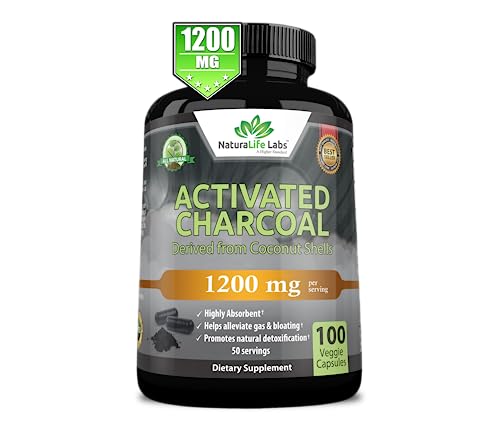 Activated Charcoal Capsules - 1,200 mg for Gas Relief & Detox, Vegan - 100 Count