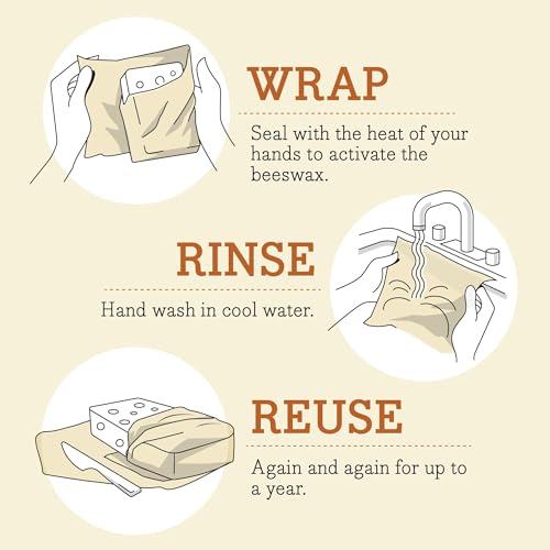 Bee's Wrap Reusable Beeswax Food Wraps - Natural, Non-Toxic, 3 Assorted Sizes for Food Storage