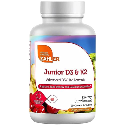 Zahler Junior Vitamin D3 + K2 Chewables - Supports Healthy Bones & Teeth, Less Sugar - 90 Count