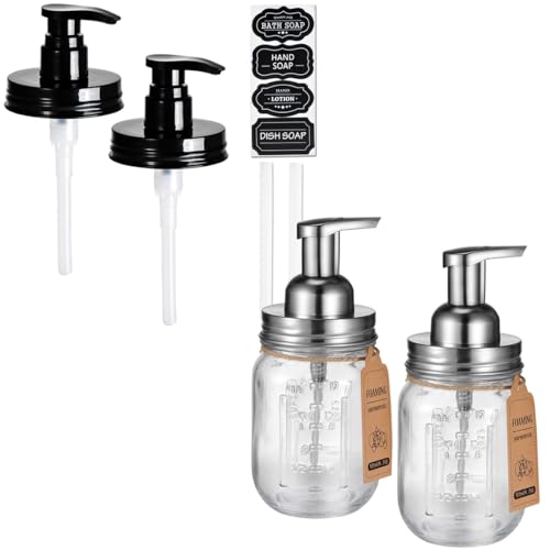 Amolliar Mason Jar Foaming Soap Dispenser - Durable, Recycled Materials, Leak-Proof - 2 Pack