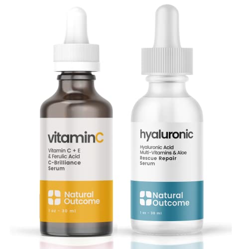 Natural Outcome Face Serum Set - Hydrating & Brightening, Vegan, Fragrance-Free - 2x1oz