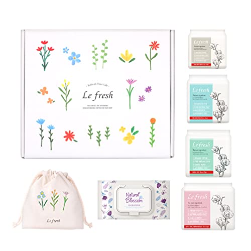 Lefresh Feminine Care Set - Organic Cotton Pads, pH Balanced Wipes, Leak Protection - Wild Flower