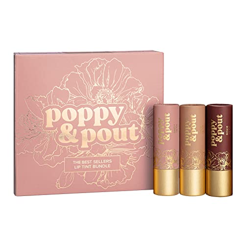 Poppy & Pout Lip Balm Set - Nourishing Beeswax & Coconut Oil, Mint Flavor - 3pk Trio