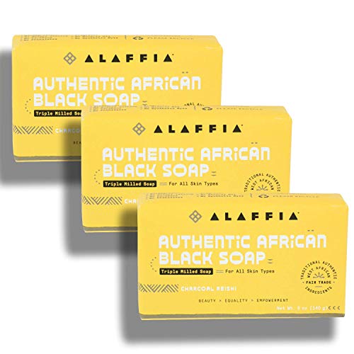 Alaffia African Black Soap Set - Detoxifying Charcoal Reishi, Fair Trade - 5oz (Pack of 3)