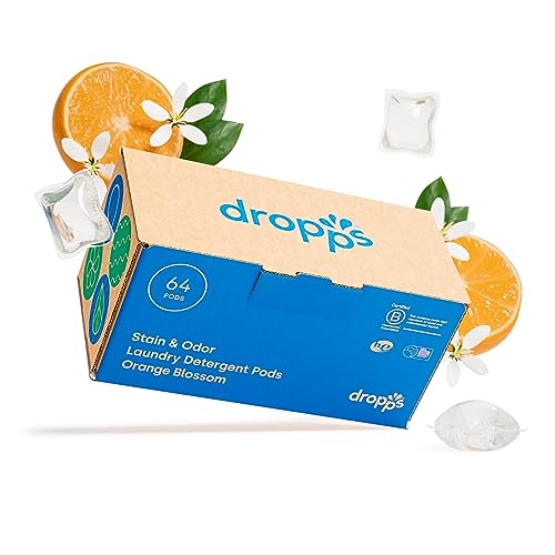 Dropps Laundry Detergent Pods - Stain & Odor Removal, Biobased Formula, Orange Blossom - 64 Count