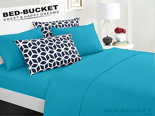 Bed-Bucket Natural Cotton Bed Sheet Set - Soft, Hypoallergenic, Fade Resistant - King/Cal-King 4pc