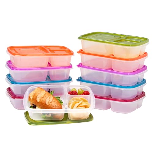 Bentgo Easyboxes Food Storage Containers - 3-Compartment, BPA-Free, Set of 10 for Meals