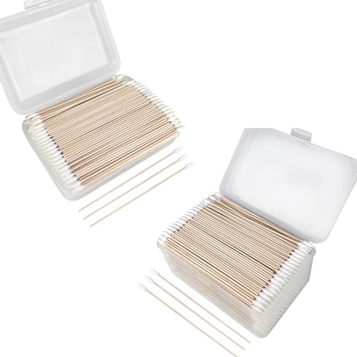 Natural Cotton Swabs - Gentle Makeup Remover, Durable Wooden Sticks, 1000 Count in Reusable Case