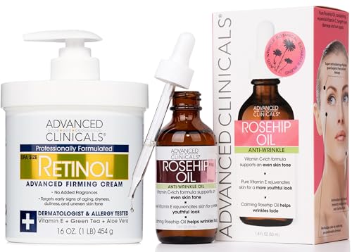 Advanced Clinicals Anti-Aging Skin Care Kit - Retinol & Rosehip Oil for Firmness, 2-Piece Set