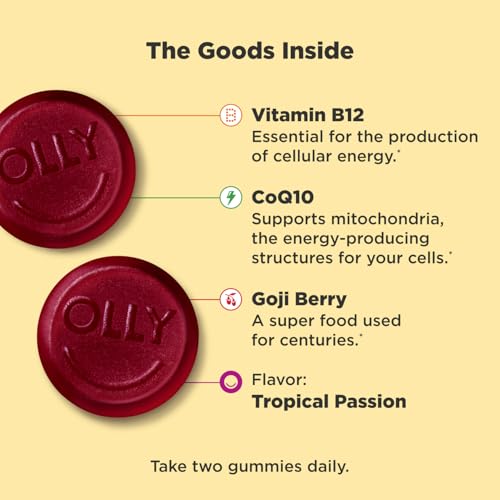 OLLY Daily Energy Gummies - Boost Cellular Energy, Caffeine Free, Tropical Flavor - 60 Count