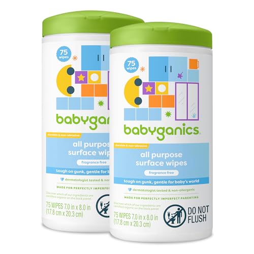 Babyganics All-Purpose Surface Wipes - Tough on Gunk, Gentle Formula, 75 ct, Non-Abrasive