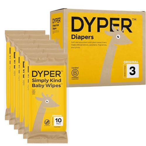 DYPER Size 3 Bamboo Baby Diapers & Travel Wipes - Soft, Hypoallergenic, 168 Diapers + 60 Wipes