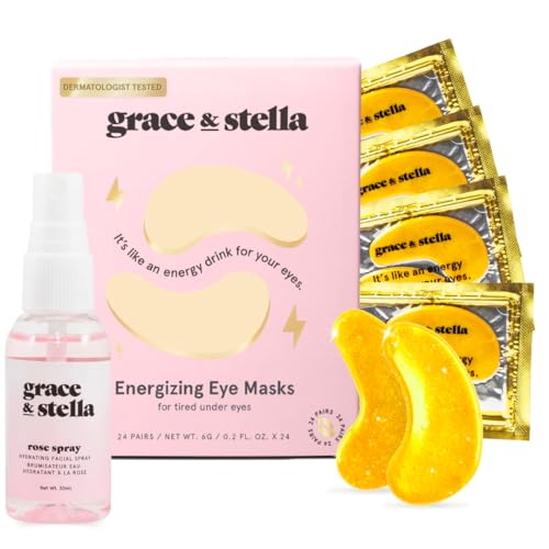 grace & stella Eye Mask - Reduces Puffiness, Rose Water Spray & Hyaluronic Acid - 24 Pairs + 30ml
