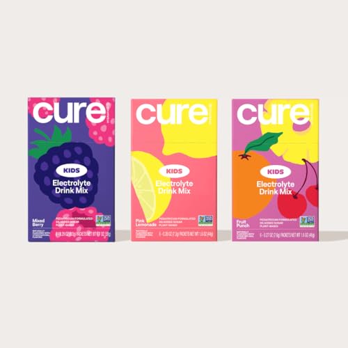 Cure Hydration Kids Electrolyte Drink Mix - Plant-Based, No Added Sugar - Pink Lemonade, Berry