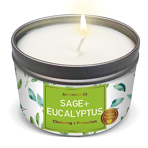 Magnificent 101 Aromatherapy Candle - Sage & Eucalyptus for Energy Cleansing - 6oz, 35-Hour Burn