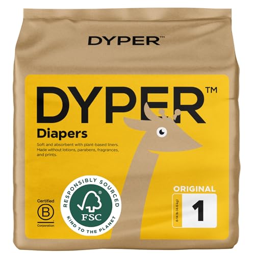 DYPER Baby Diapers Size 1 - Plant-Based, Hypoallergenic, Soft & Absorbent - 36 Count