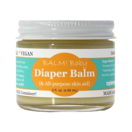 BALM! Baby Diaper Balm - Natural Rash Relief, Vegan & Herbal, Plastic-Free - 2oz Glass Jar