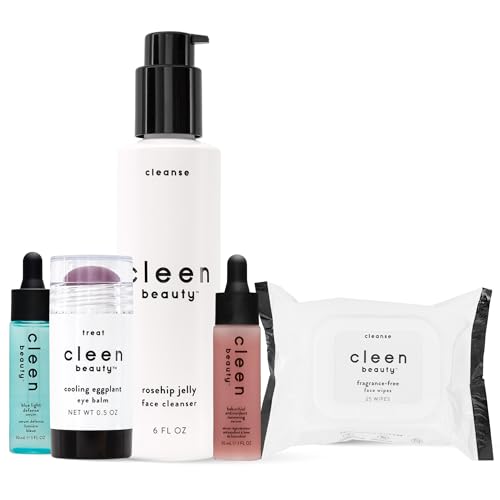 Cleen Beauty Skin Care Set - Blue Light Protection, Rosehip Cleanser, Antioxidant Serum - 5 Items