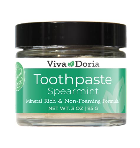 Viva Doria Natural Mineralizing Toothpaste - Spearmint, Mineral-Rich, Glass Jar - 3 oz