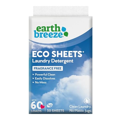 Earth Breeze Laundry Detergent Sheets - Powerful Odor & Stain Removal, Fragrance-Free - 30 Sheets