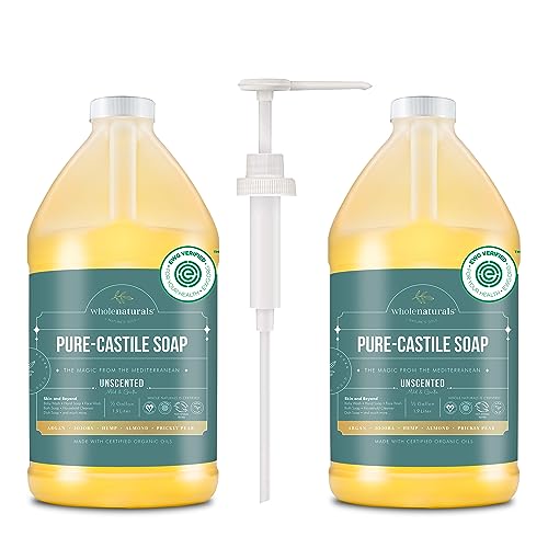 WHOLENATURALS Pure Castile Soap - EWG Verified, Palm Oil Free, Mild & Gentle - 128 Fl Oz, Pack of 2