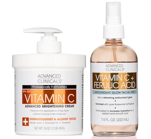 Advanced Clinicals Vitamin C Body Lotion & Antioxidant Mist - Brighten & Renew Skin - 8oz Set