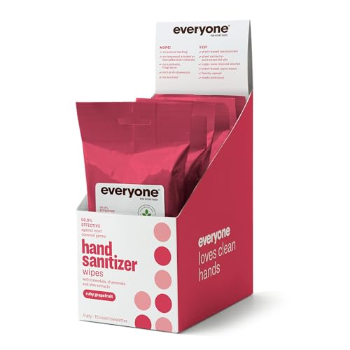 Everyone Hand Sanitizer Wipes - 99.9% Germ Protection, Ruby Grapefruit Scent - 90 Total Wipes