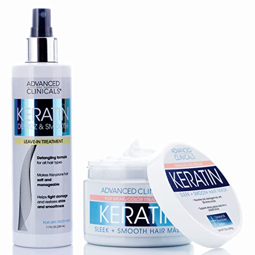 Keratin Hair Mask & Leave-In Conditioner - Intense Hydration, Strengthens Strands - 2pc