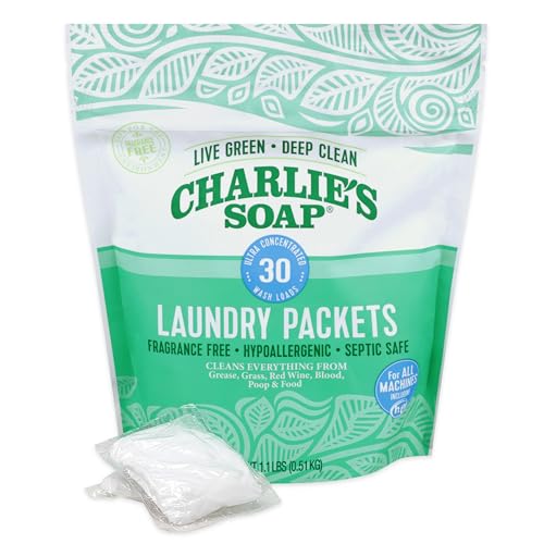 Charlie's Soap Laundry Pods - Hypoallergenic, Biodegradable, Septic Safe - 30 Packets